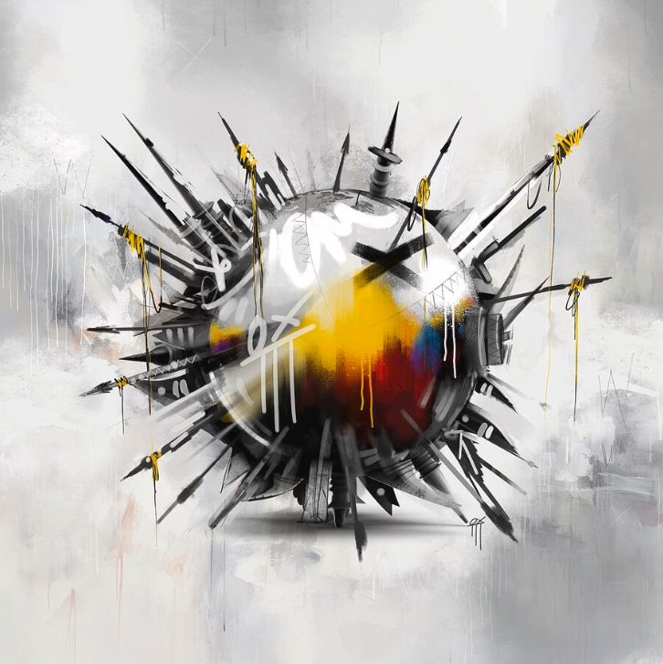 Abstract art piece with colorful center and black spiky patterns-roly-orihuela-miami-murals-custom-paintings-abstract-art-for-sale-art-commissions-pintor-en-miami-artista-el-arte-de-roly-orihuela-tribeology-art-brand-by-rolyo-iamrolyo-tribeology