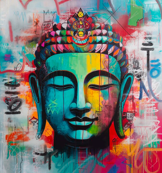 colorful-buddha-head-abstrct-art-for-sale-by-rolyo-cuban-american-artist-roly-orihuela-miami-murals-custom-paintings-abstract-art-for-sale-art-commissions-pintor-en-miami-artista-el-arte-de-roly-orihuela-tribeology-art-brand-by-rolyo-iamrolyo-tribeology