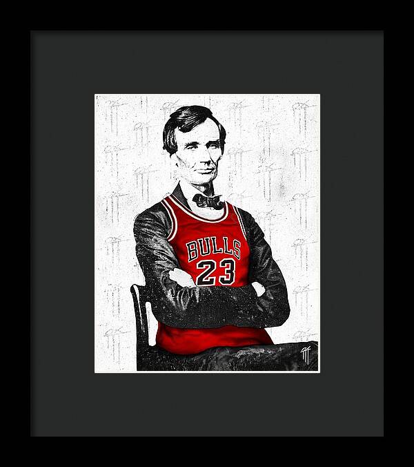 Abe Lincoln in a Michael Jordan Jersey - Framed Print