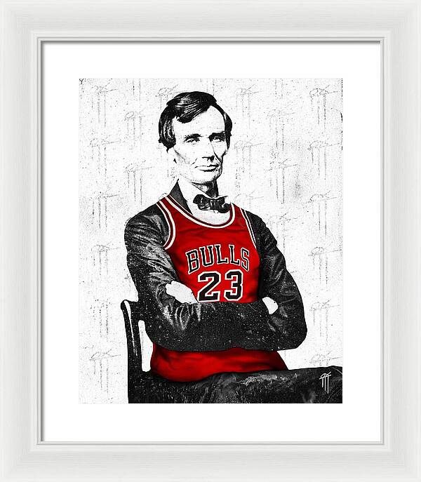 Abe Lincoln in a Michael Jordan Jersey - Framed Print