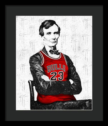 Abe Lincoln in a Michael Jordan Jersey - Framed Print