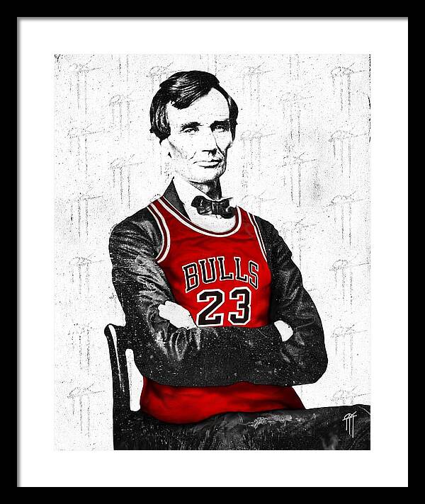 Abe Lincoln in a Michael Jordan Jersey - Framed Print