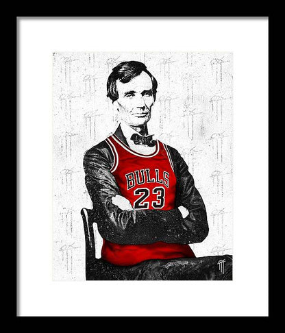 Abe Lincoln in a Michael Jordan Jersey - Framed Print