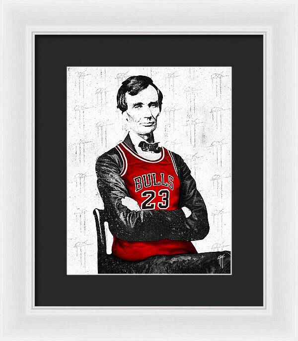 Abe Lincoln in a Michael Jordan Jersey - Framed Print