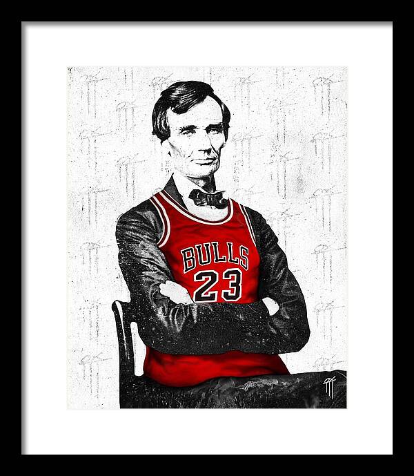 Abe Lincoln in a Michael Jordan Jersey - Framed Print