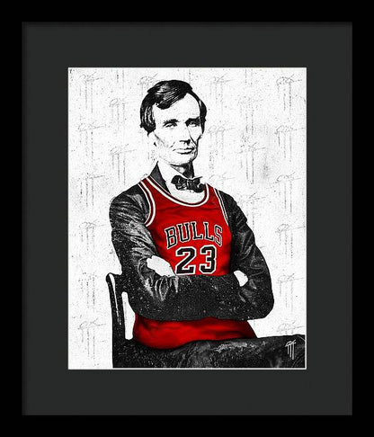 Abe Lincoln in a Michael Jordan Jersey - Framed Print