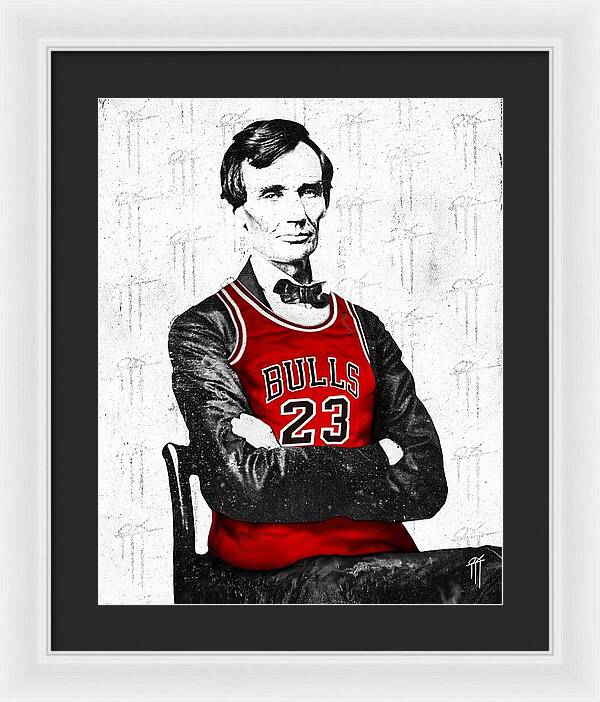 Abe Lincoln in a Michael Jordan Jersey - Framed Print