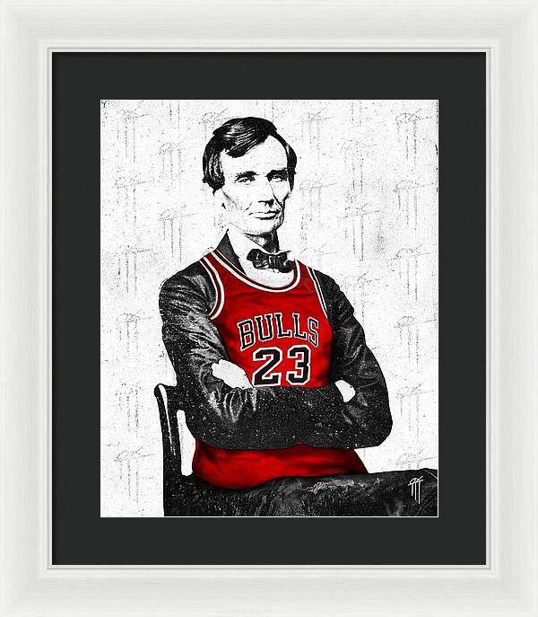 Abe Lincoln in a Michael Jordan Jersey - Framed Print