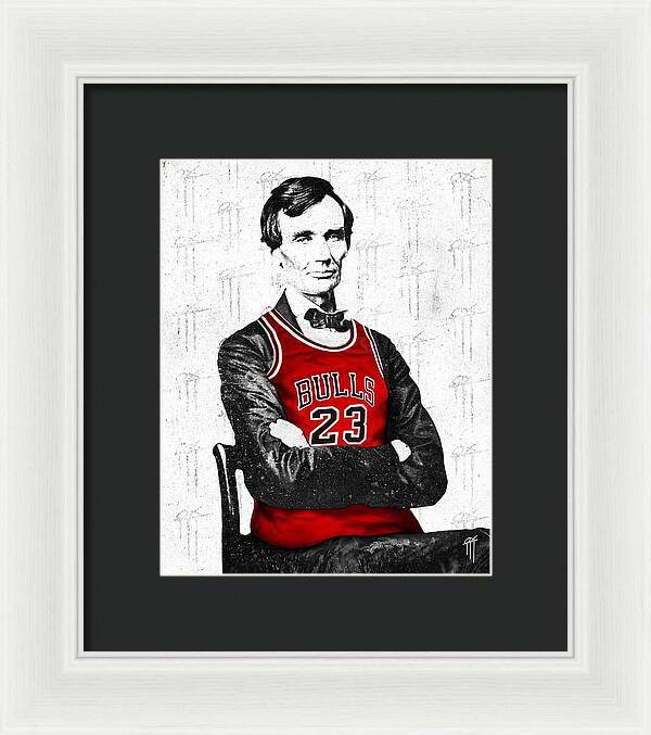 Abe Lincoln in a Michael Jordan Jersey - Framed Print