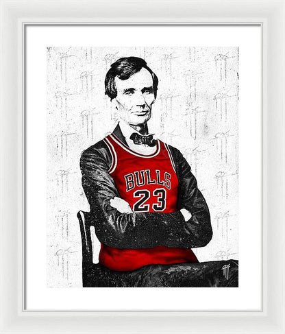 Abe Lincoln in a Michael Jordan Jersey - Framed Print