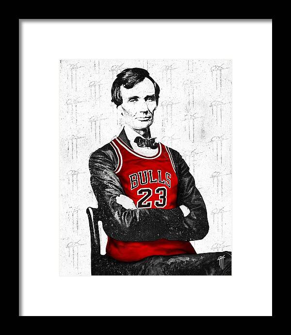 Abe Lincoln in a Michael Jordan Jersey - Framed Print