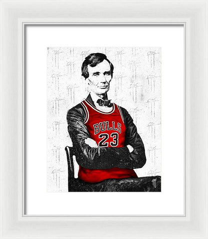 Abe Lincoln in a Michael Jordan Jersey - Framed Print