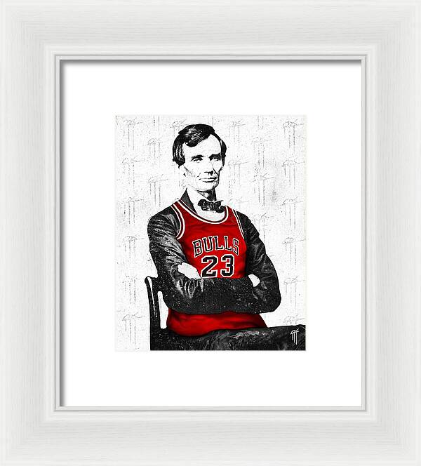 Abe Lincoln in a Michael Jordan Jersey - Framed Print