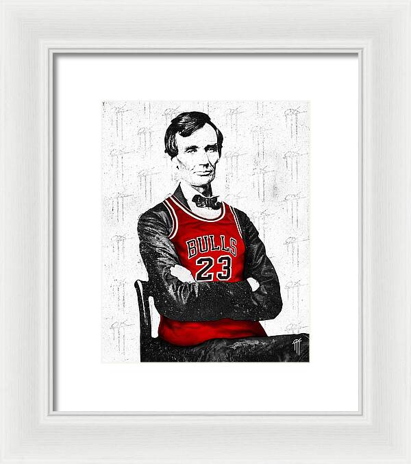 Abe Lincoln in a Michael Jordan Jersey - Framed Print