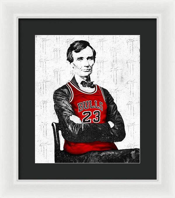 Abe Lincoln in a Michael Jordan Jersey - Framed Print