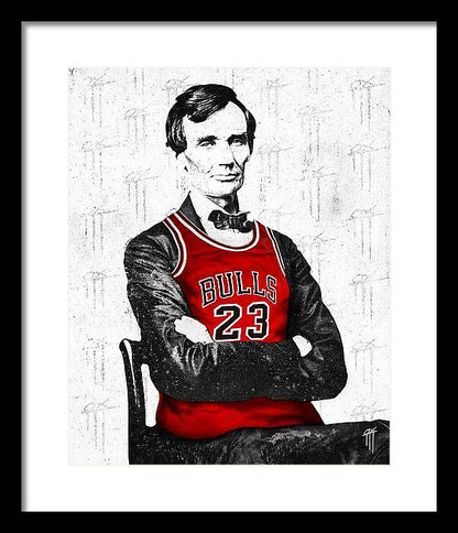 Abe Lincoln in a Michael Jordan Jersey - Framed Print