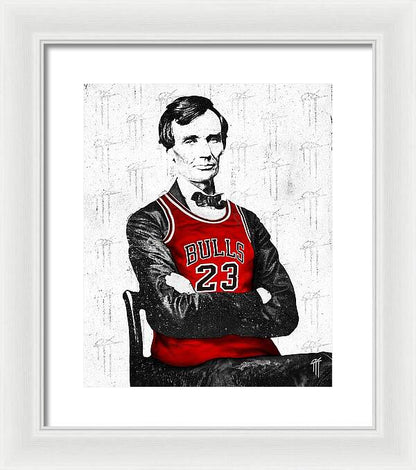 Abe Lincoln in a Michael Jordan Jersey - Framed Print