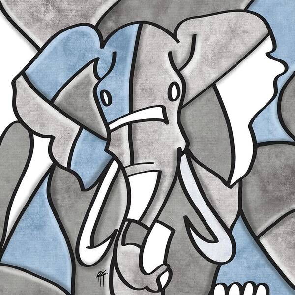 Abstract Elephant - Blue and Gray - Art Print