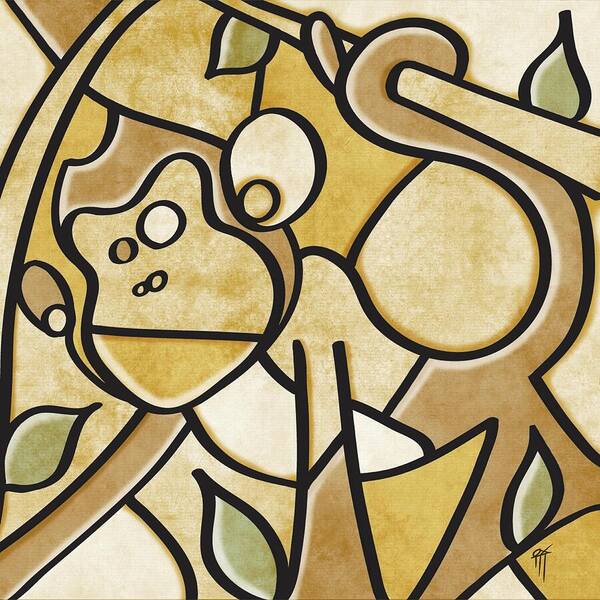 Abstract Monkey - Brown and Green - Art Print